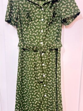 Vintage Green Floral Midi Dress